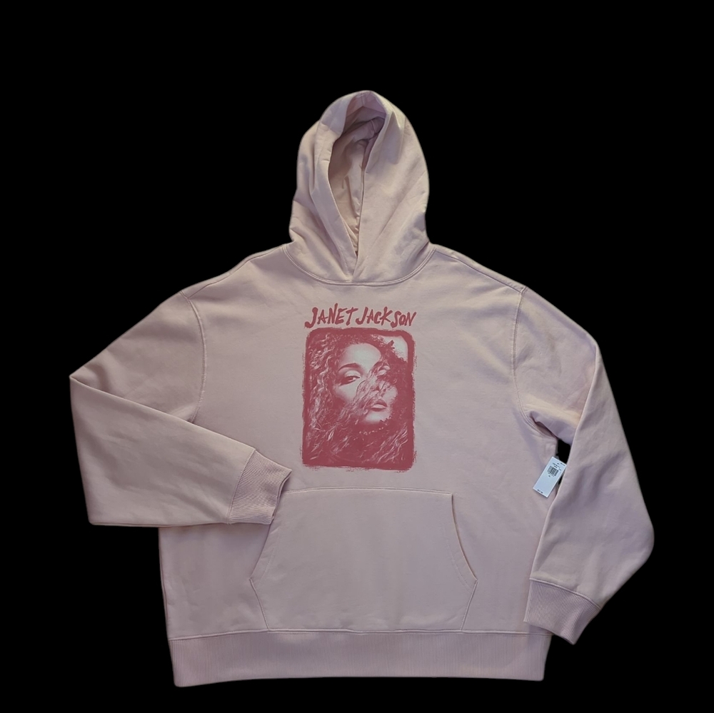 NWT Janet Jackson Fleece Graphic Pullover Hooded Sweatshirt XL Pink